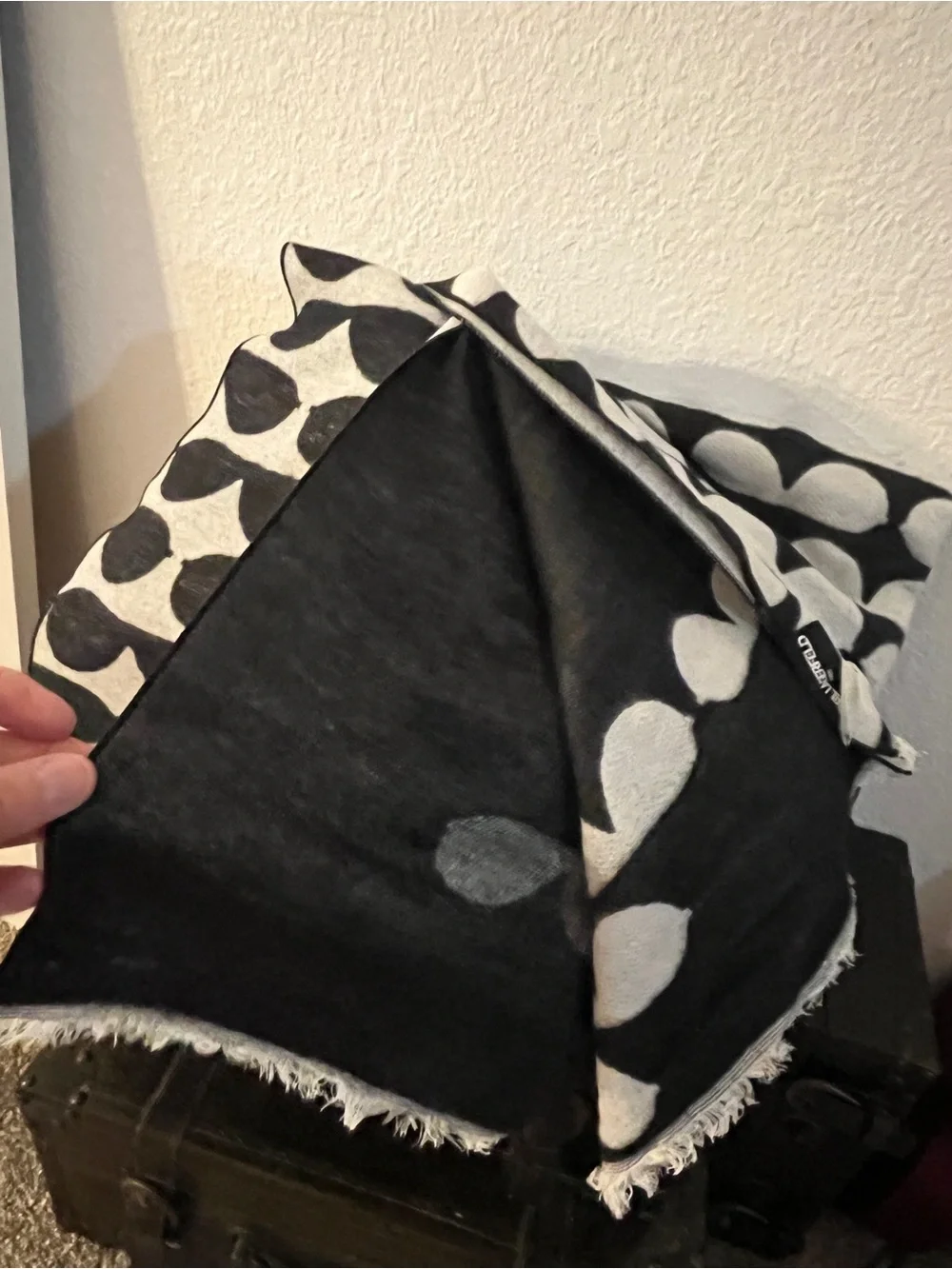 Karl Lagerfeld Black and Cream Patterned Scarf